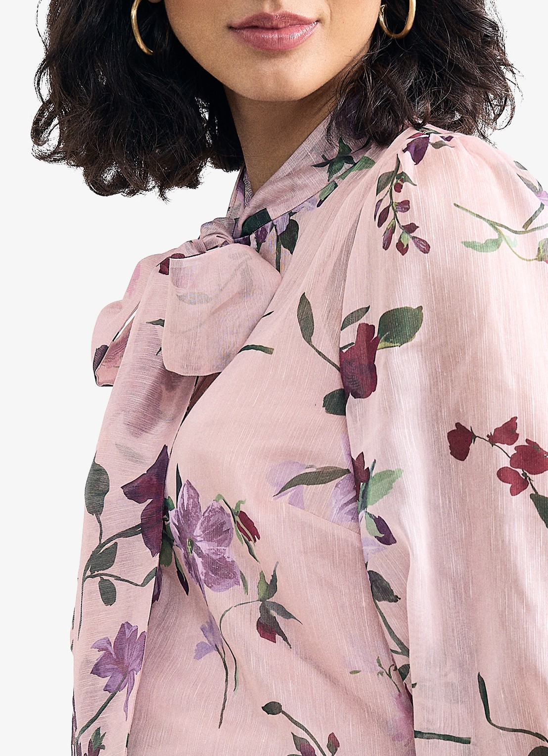 Phase Eight Estelle blouse met sjaalkraag en bloemenprint - detail 5 oudroze