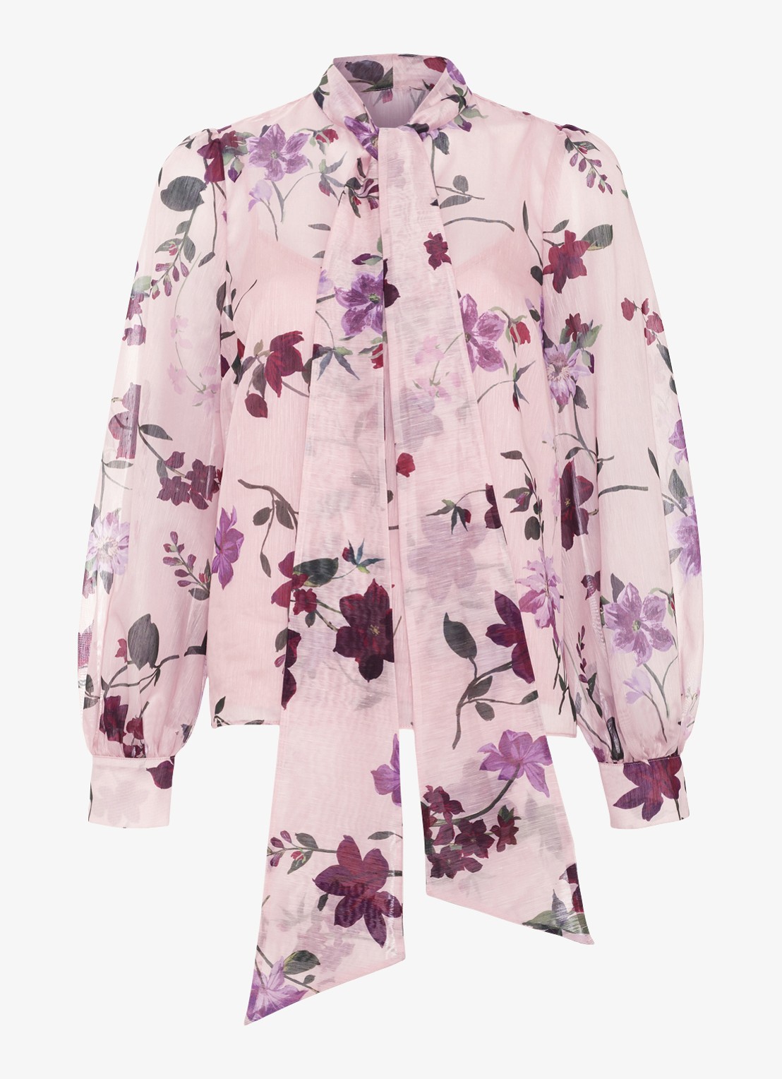 Phase Eight Estelle blouse met sjaalkraag en bloemenprint - voorkant oudroze