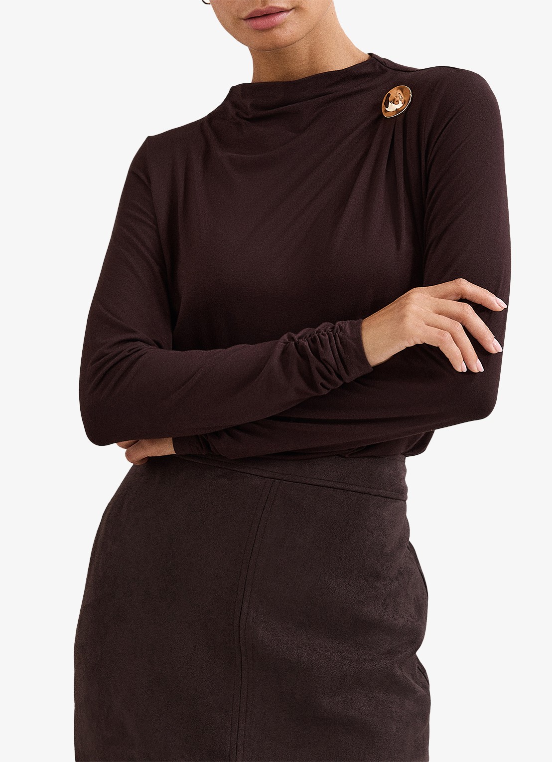 Phase Eight Etta top met plooidetail - detail 4 donkerbruin