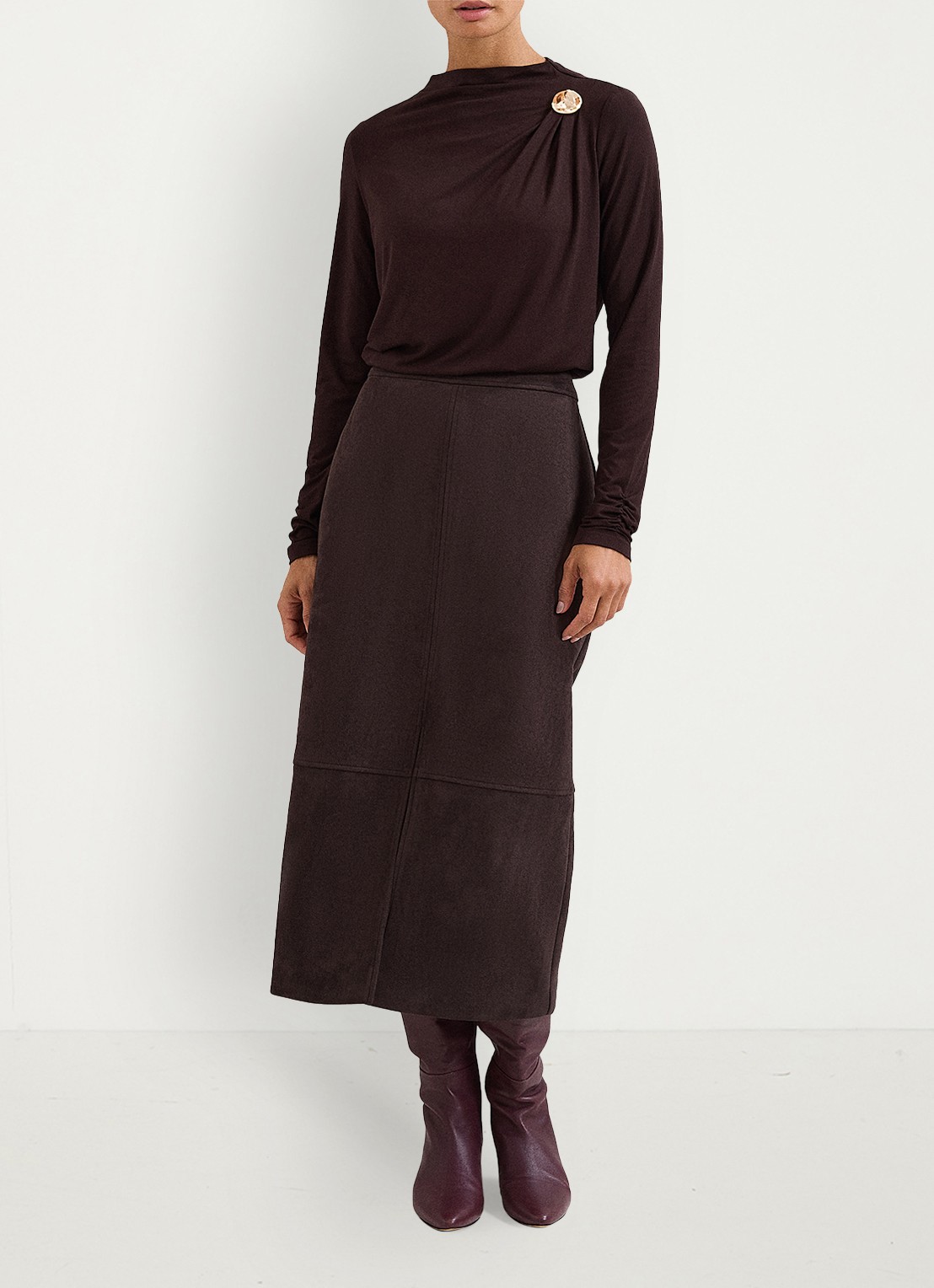Phase Eight Etta top met plooidetail - voorkant 3 donkerbruin