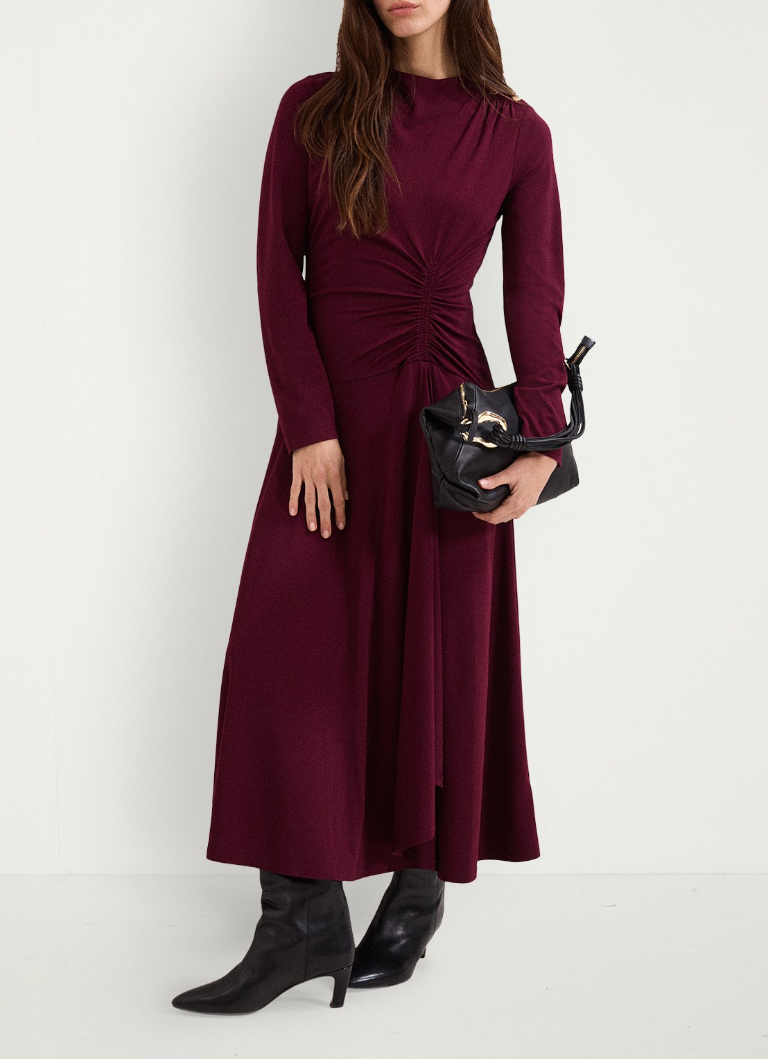 Phase Eight Eugenia midi jurk met plooien  - voorkant 5 burgundy