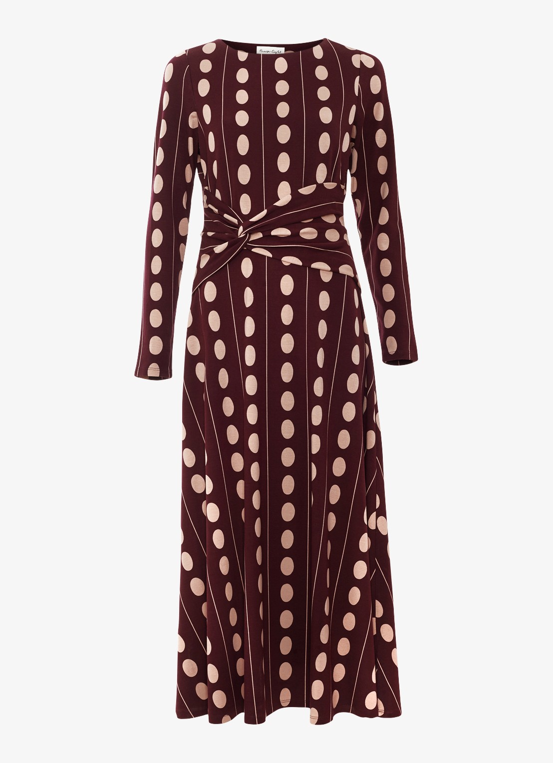 Phase Eight Eugenie maxi jurk met stippenprint - voorkant 7 bordeauxrood