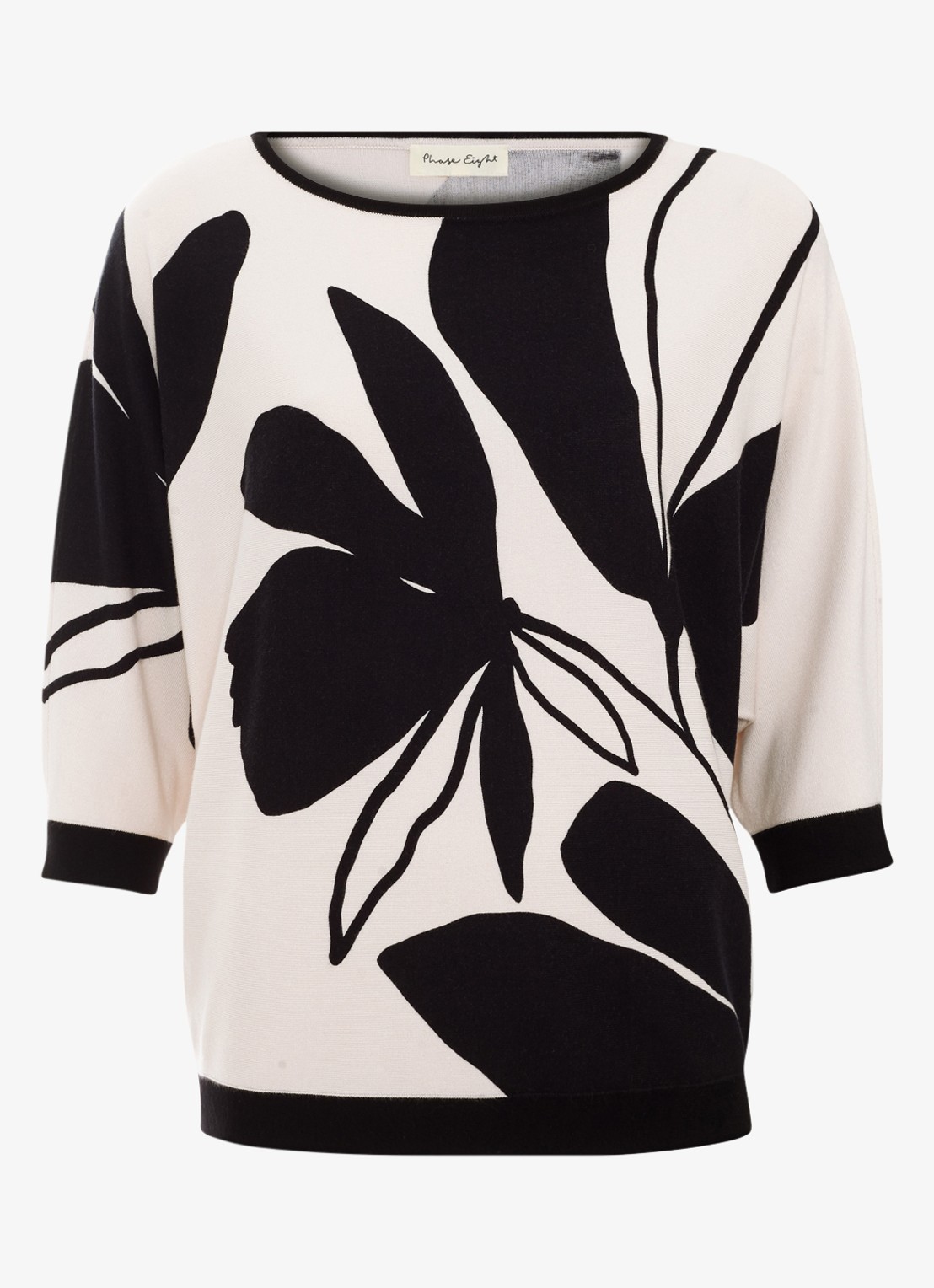 Phase Eight Faith Floral fijngebreide trui met print - voorkant zwart