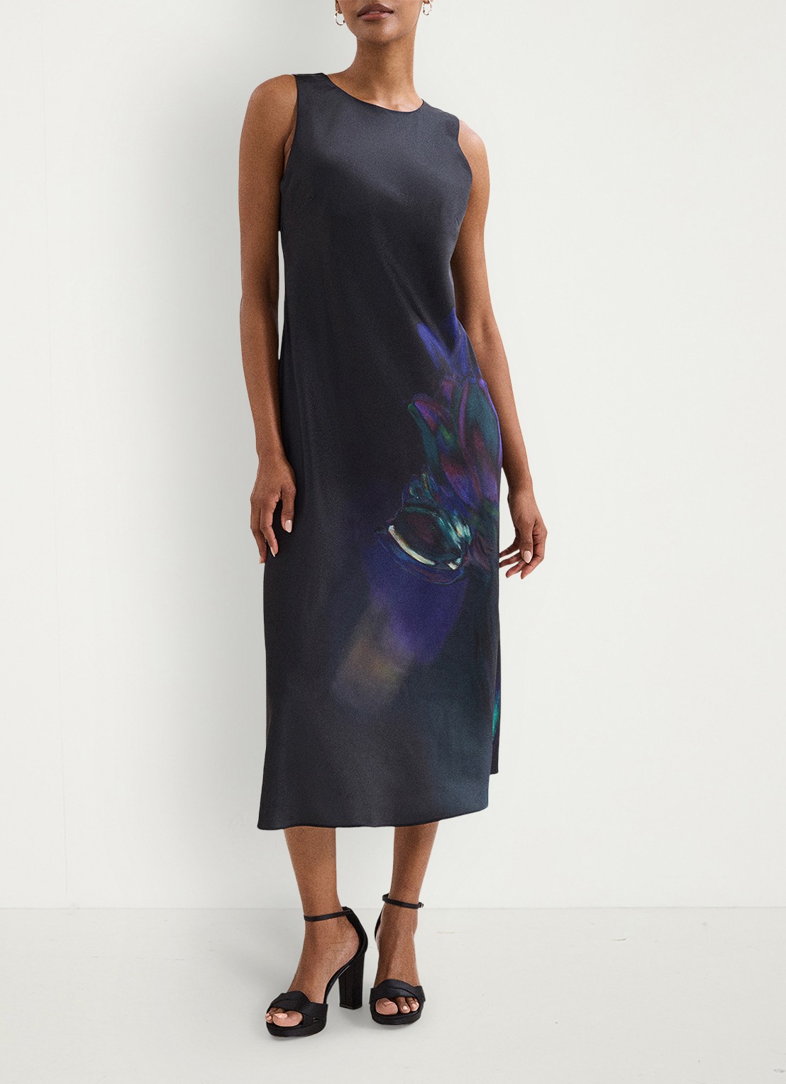 Phase Eight Felicity midi jurk met print - voorkant 3 zwart