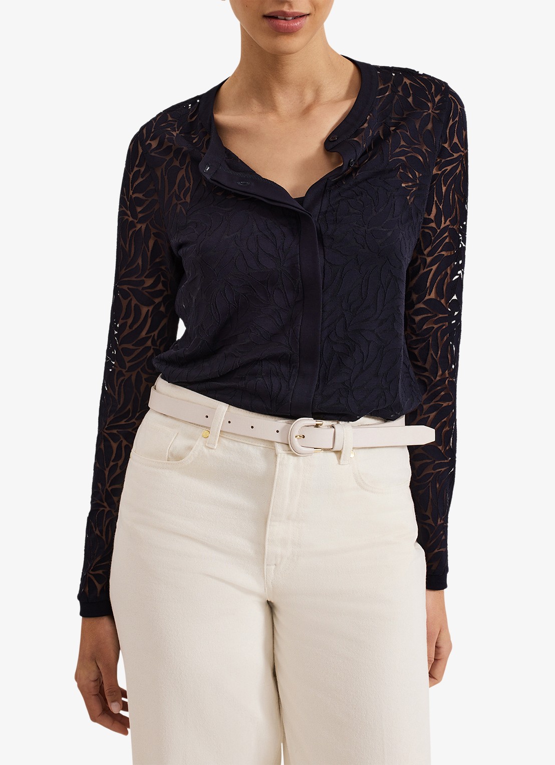 Phase Eight Fern Burnout semi-transparante top met bladprint - detail 4 blauw