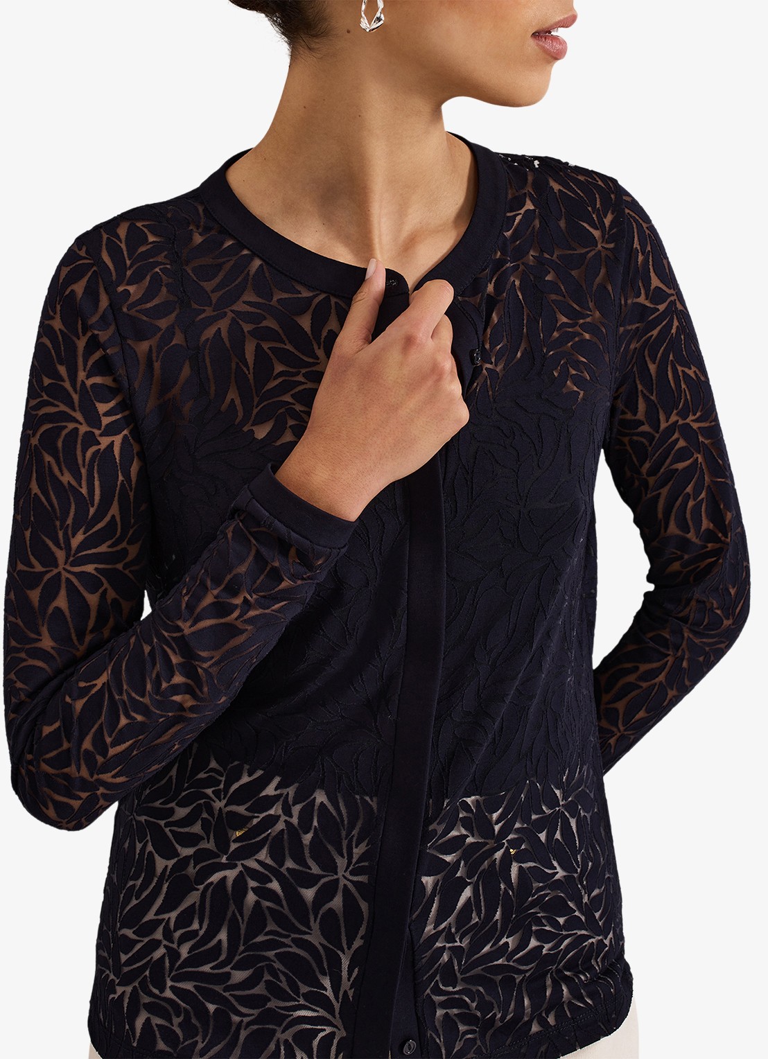 Phase Eight Fern Burnout semi-transparante top met bladprint - detail 5 blauw