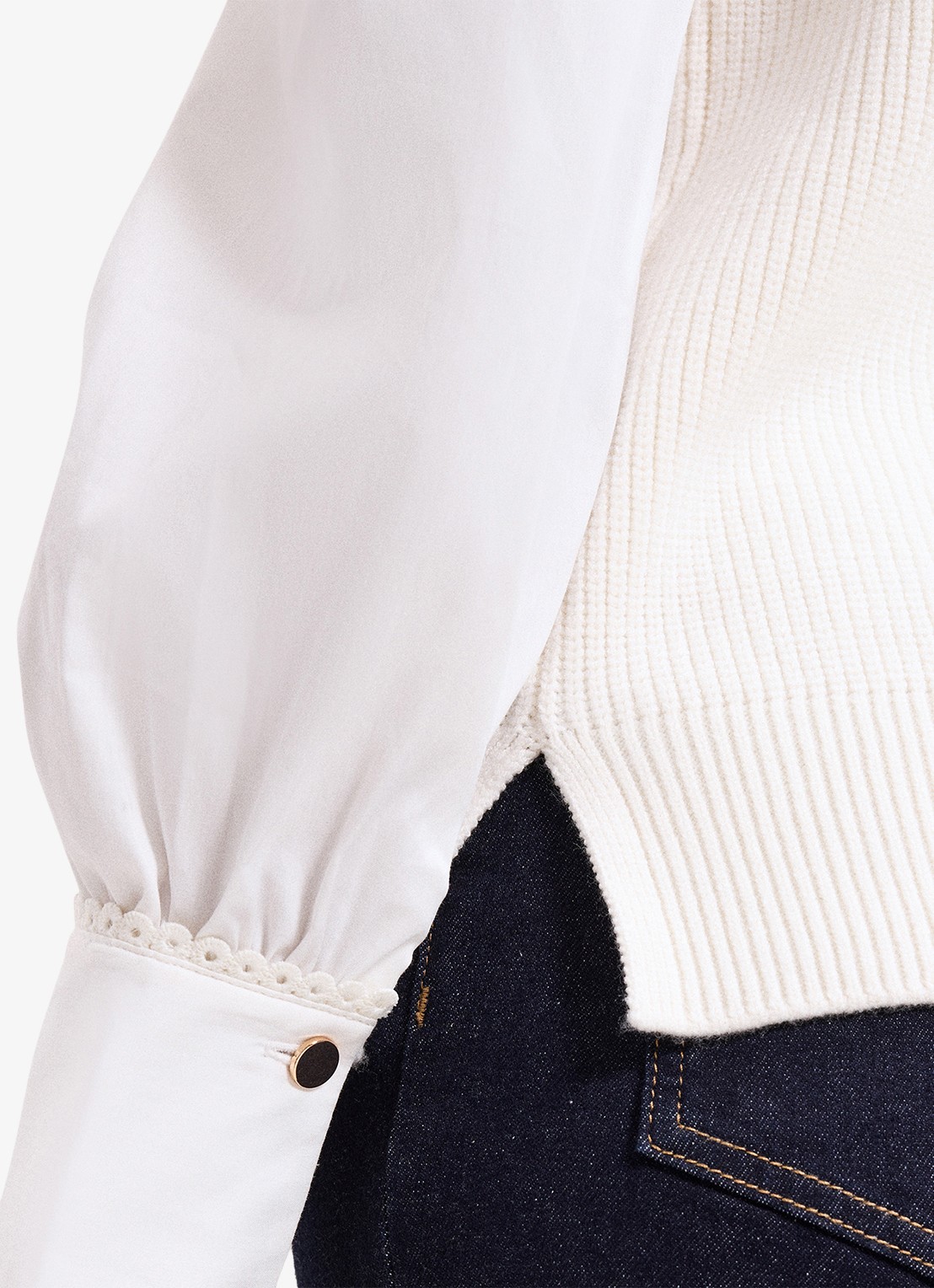 Phase Eight Fleur spencer met gebreid top en pofmouw - detail 6 gebroken wit