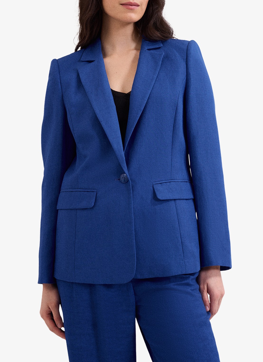 Phase Eight Floette blazer in linnenblend - detail 4 kobaltblauw