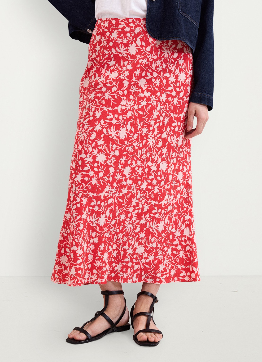 Phase Eight Floral midi rok met bloemenprint - detail rood