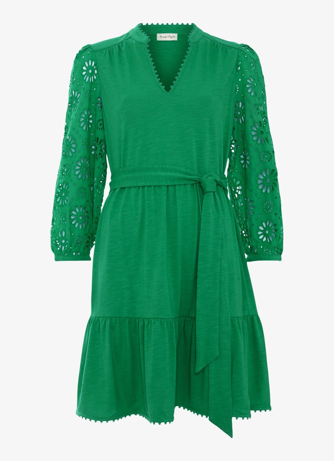 Phase Eight Florie mini jurk met strikceintuur en opengewerkt dessin - voorkant 2 green