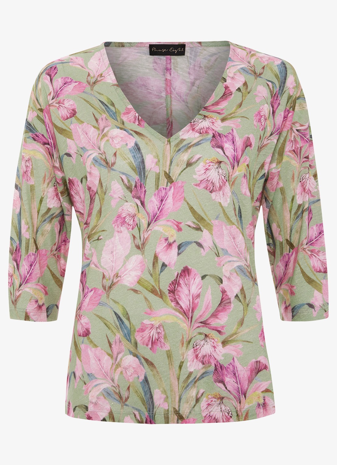 Phase Eight Flossie top van linnen met bloemenprint - voorkant lindegroen
