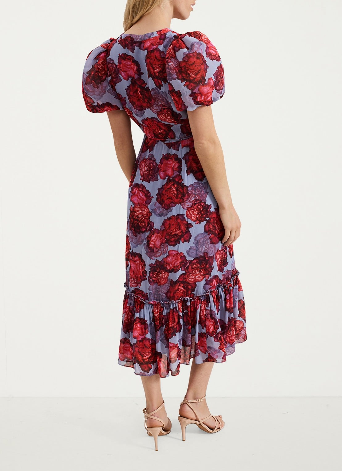 Phase Eight Francesca midi blousejurk met bloemenprint - achterkant 3 lichtblauw