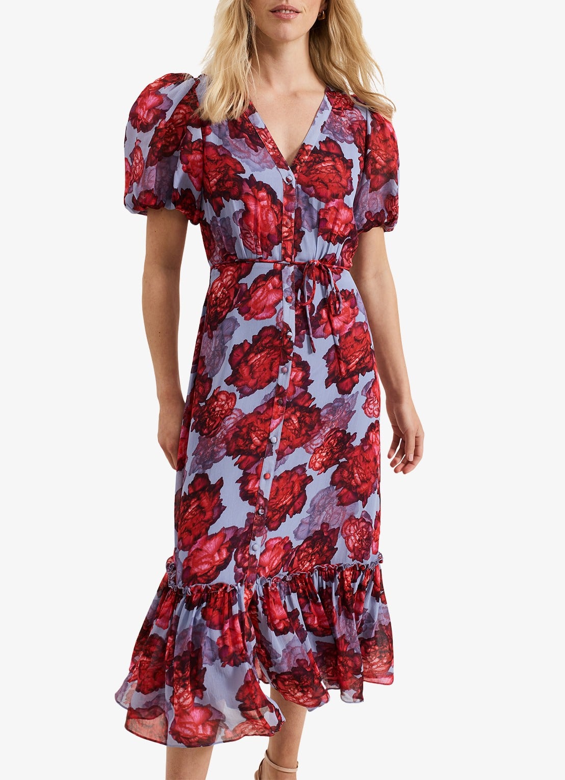 Phase Eight Francesca midi blousejurk met bloemenprint - detail 4 lichtblauw