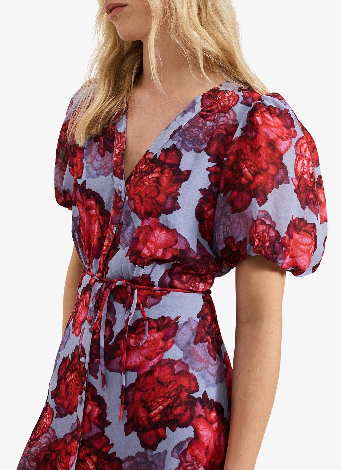 Phase Eight Francesca midi blousejurk met bloemenprint - detail 5 lichtblauw
