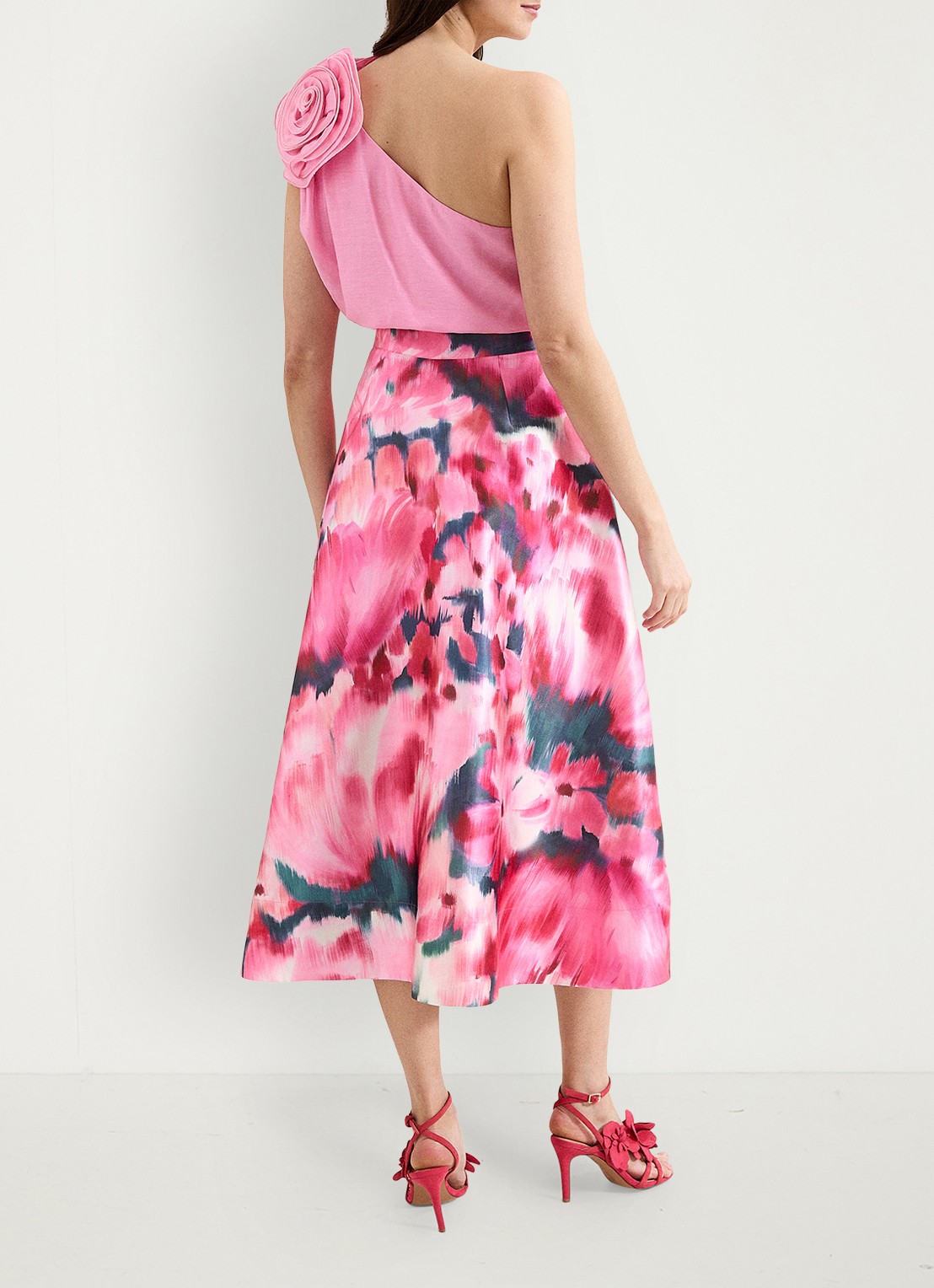 Phase Eight Freyja midi rok met bloemenprint - achterkant 7 roze