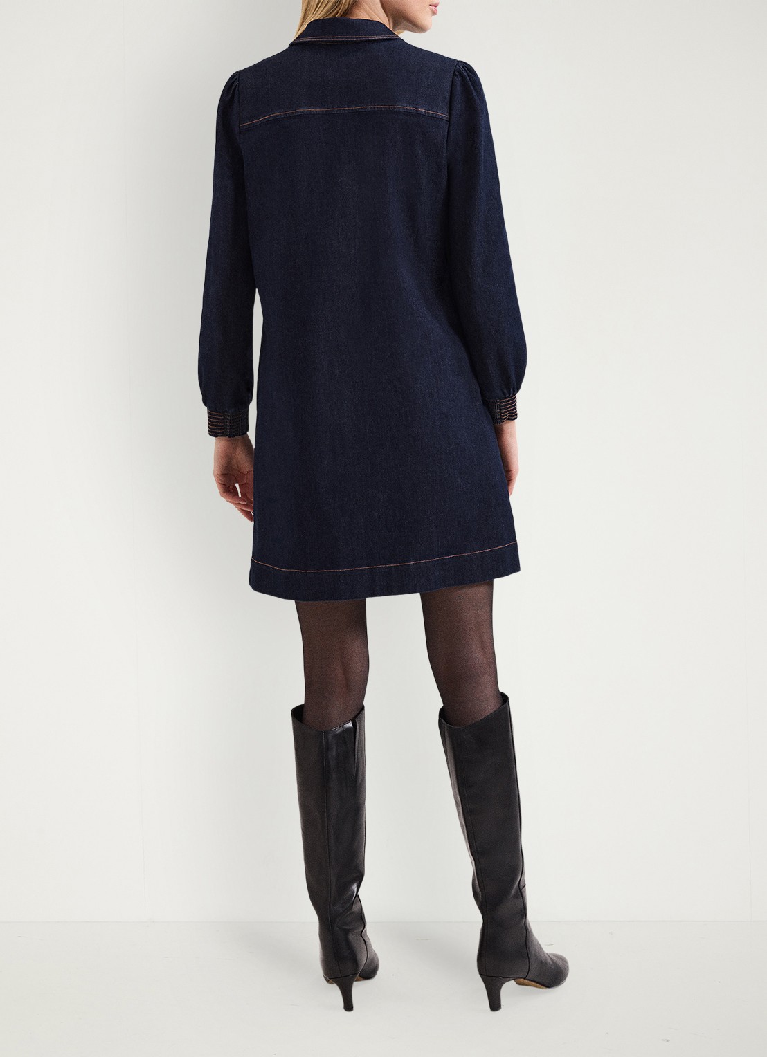 Phase Eight Gabi mini tuniekjurk van denim - achterkant indigo