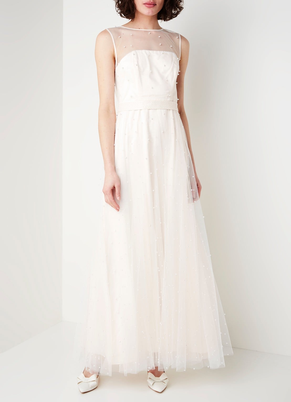 Phase Eight Genova maxi jurk met tule en imitatieparels - detail 2 perzikroze