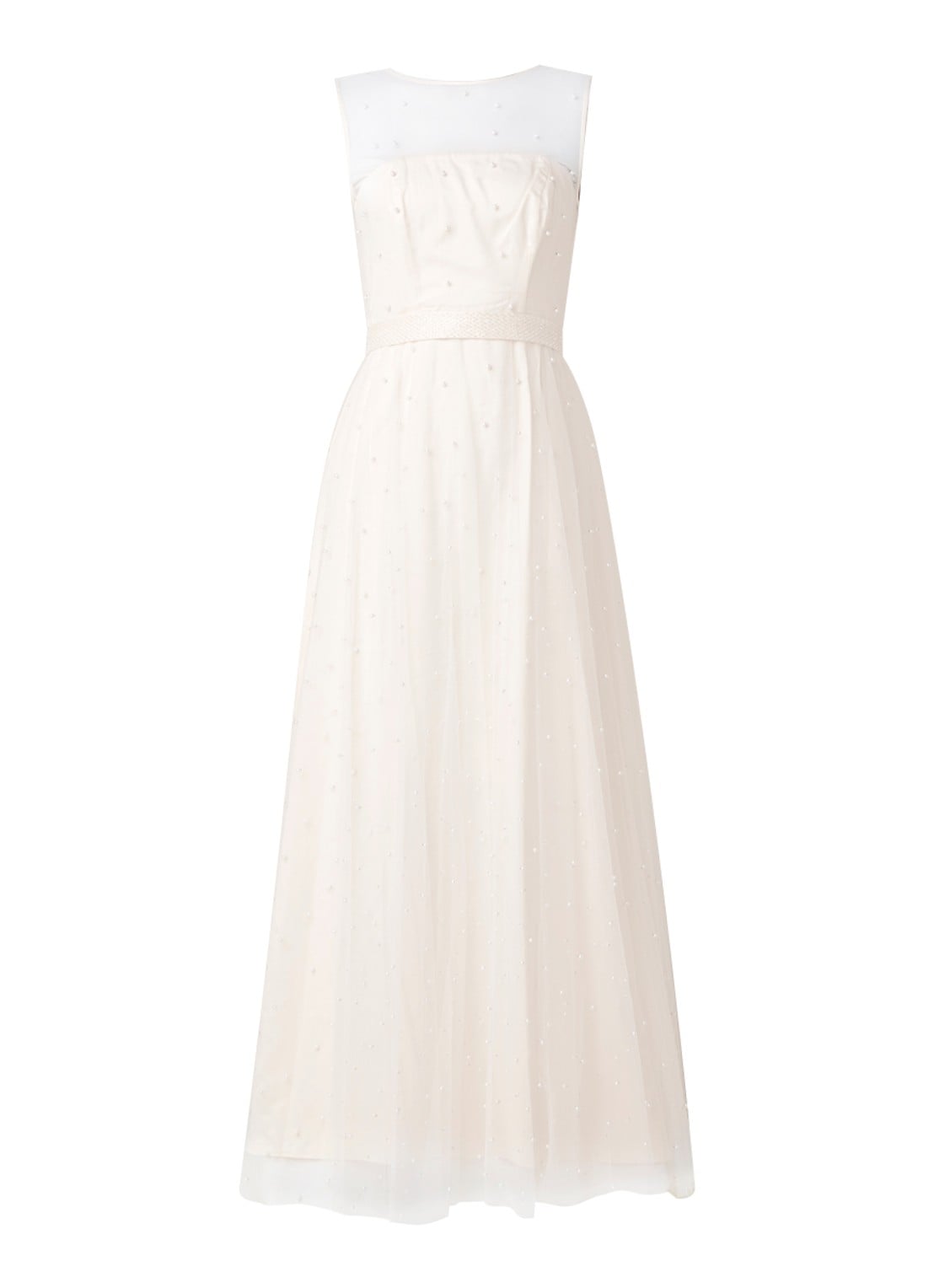 Phase Eight Genova maxi jurk met tule en imitatieparels - voorkant 3 perzikroze