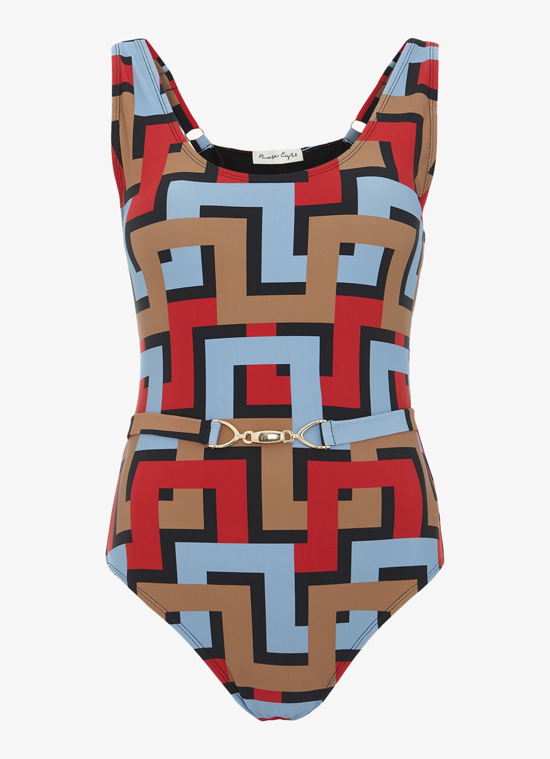 Phase Eight Geo badpak met grafische print - voorkant blauw