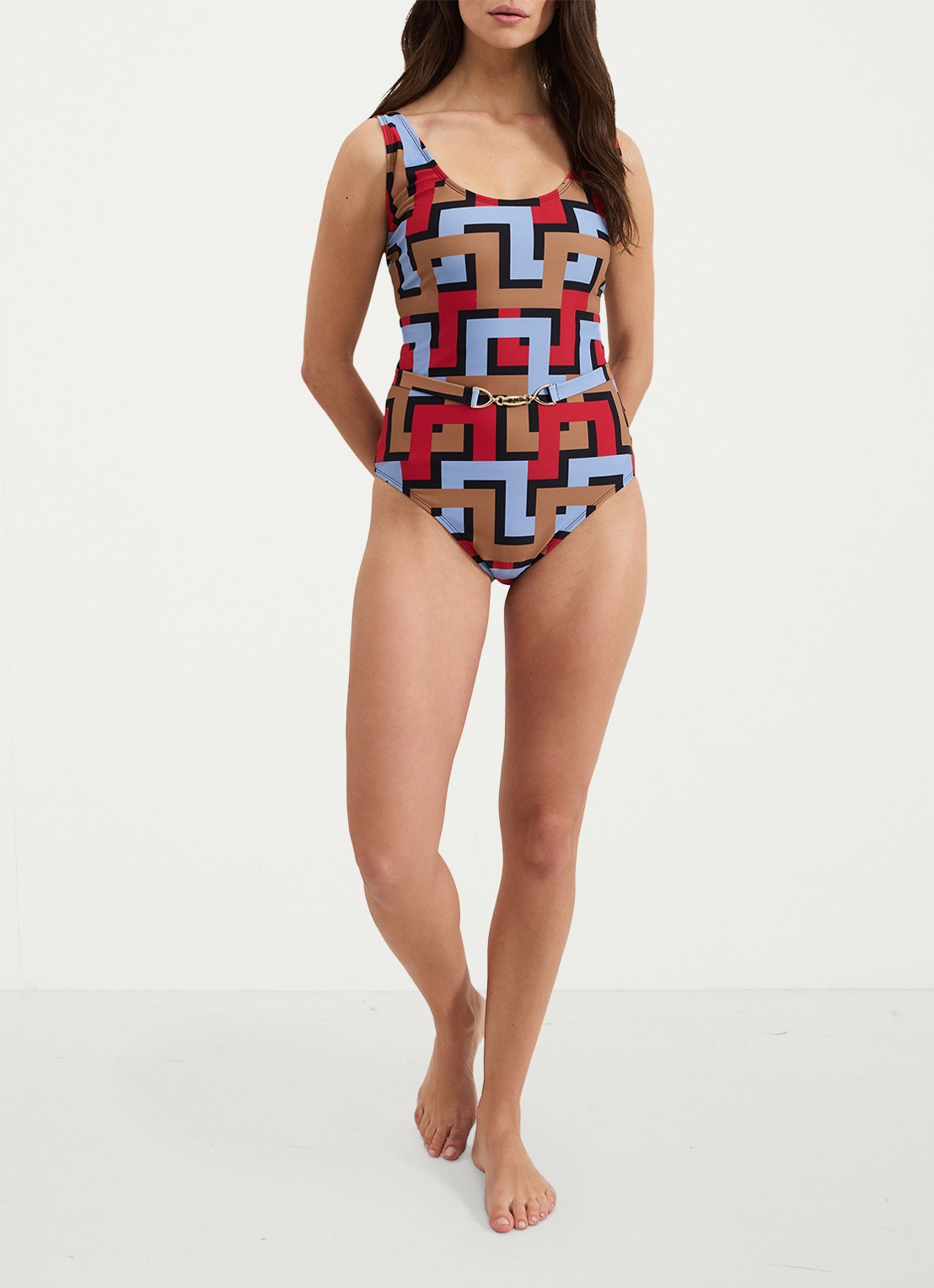 Phase Eight Geo badpak met grafische print - voorkant 2 blauw