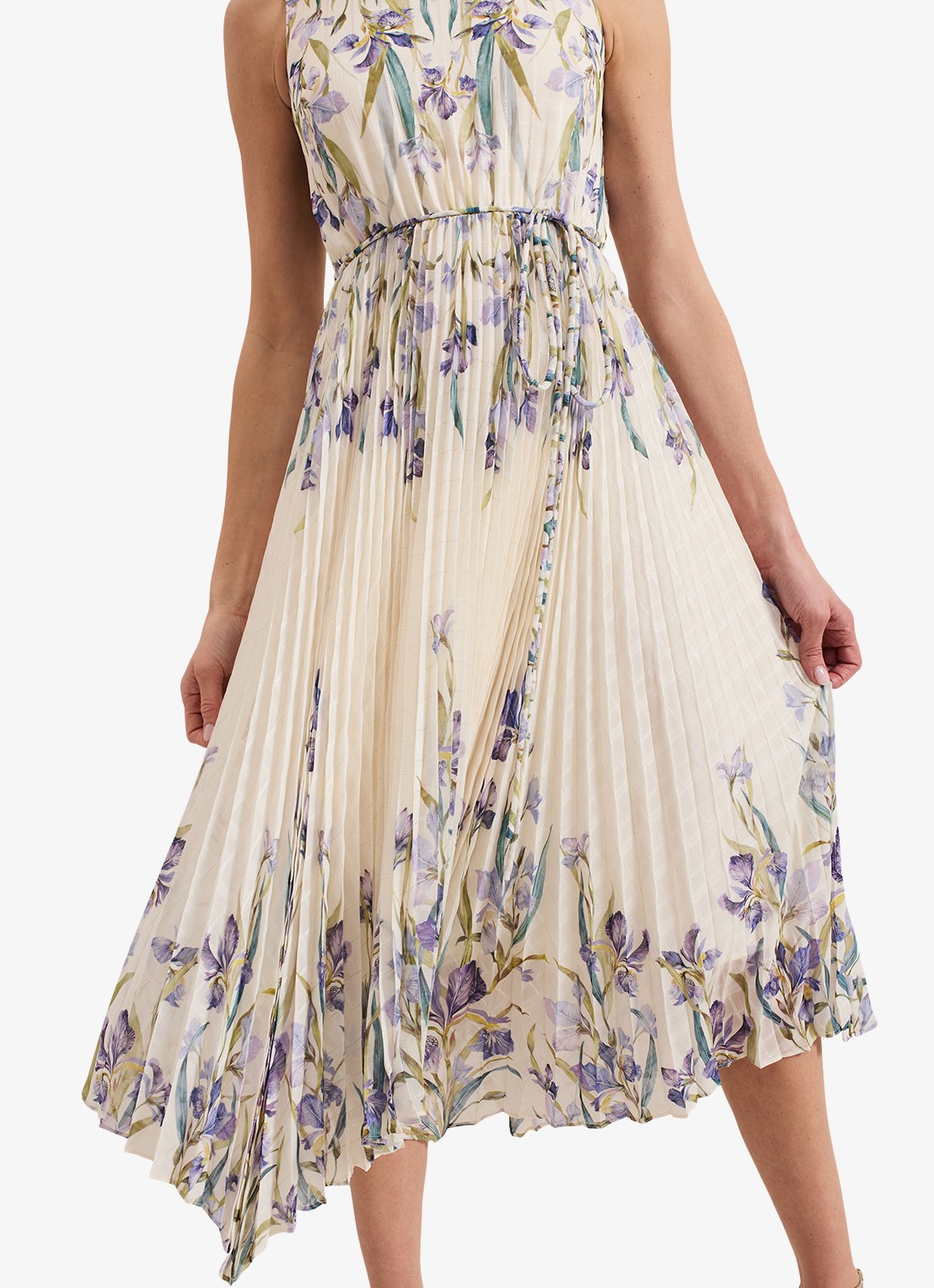 Phase Eight Georgiana mouwloze midi jurk met bloemenprint en plissé - detail 5 creme