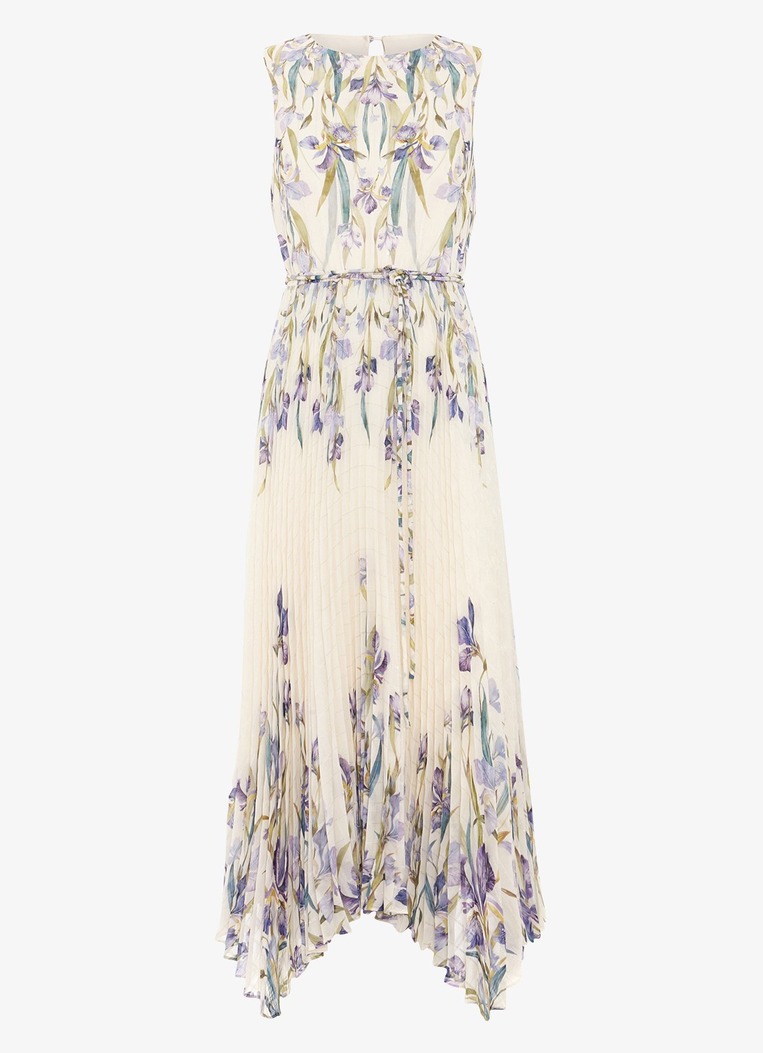 Phase Eight Georgiana mouwloze midi jurk met bloemenprint en plissé - voorkant 6 creme
