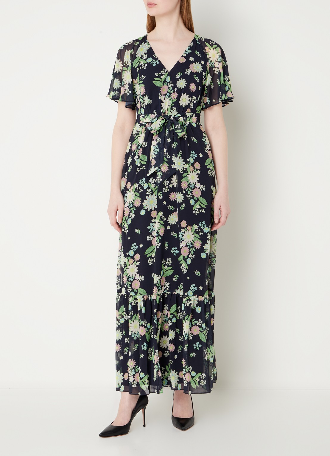 Phase Eight Georgie semi-transparante maxi tuniekjurk met bloemenprint - detail 4 donkerblauw