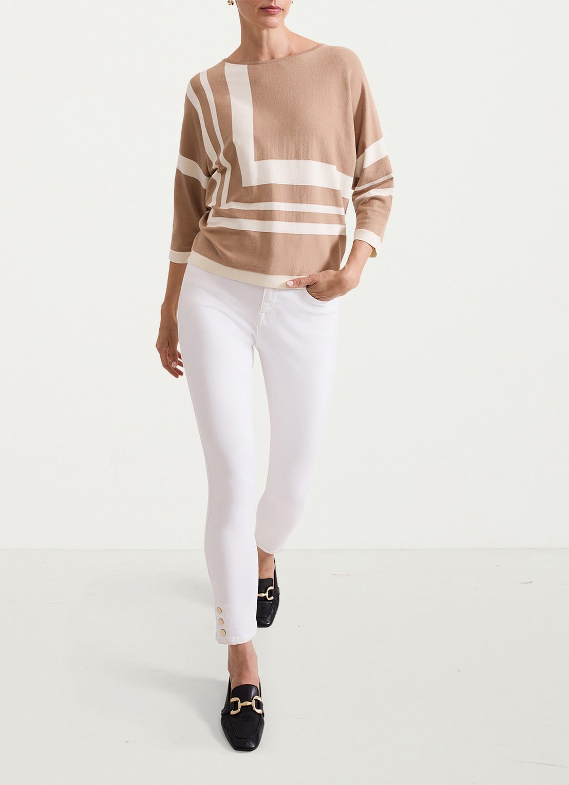 Phase Eight Geri fijngebreide trui met print - voorkant 3 camel
