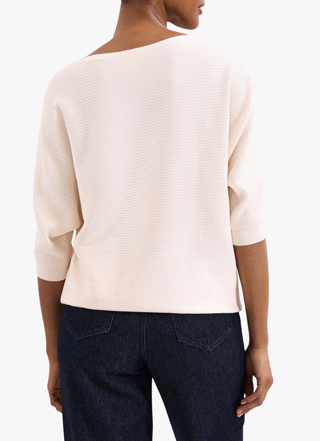 Phase Eight Giana ribgebreide trui met vleermuismouwen - achterkant beige