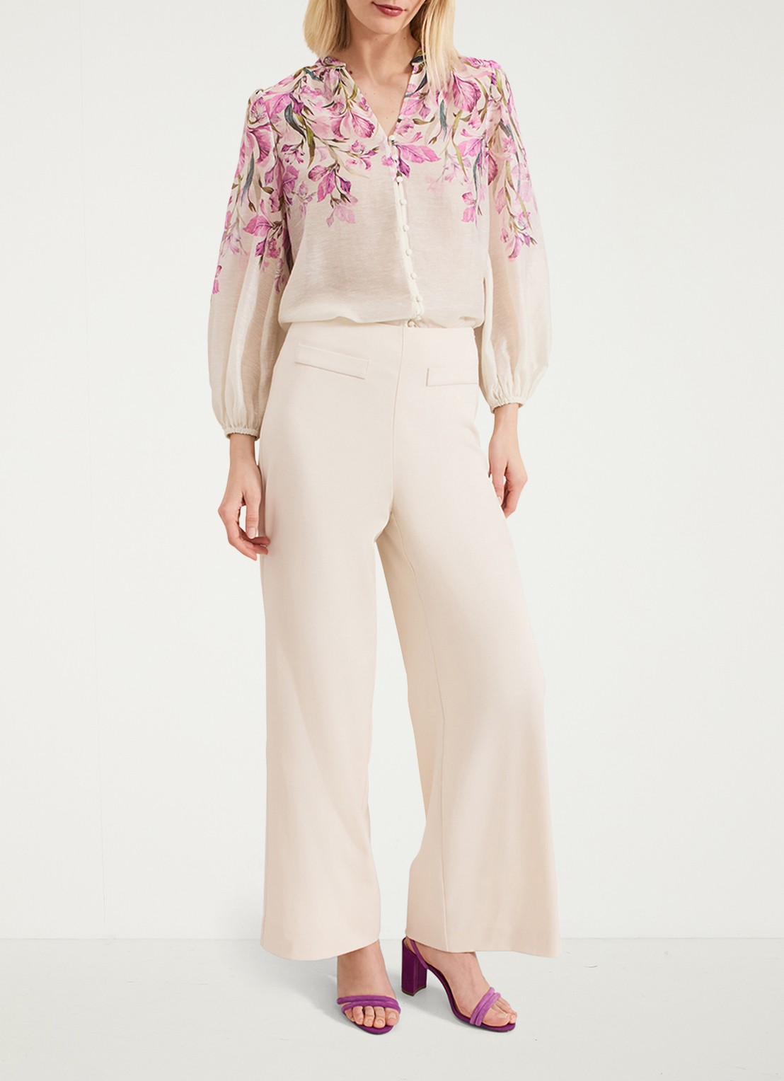 Phase Eight Gisela blouse  met bloemenprint - voorkant 3 creme