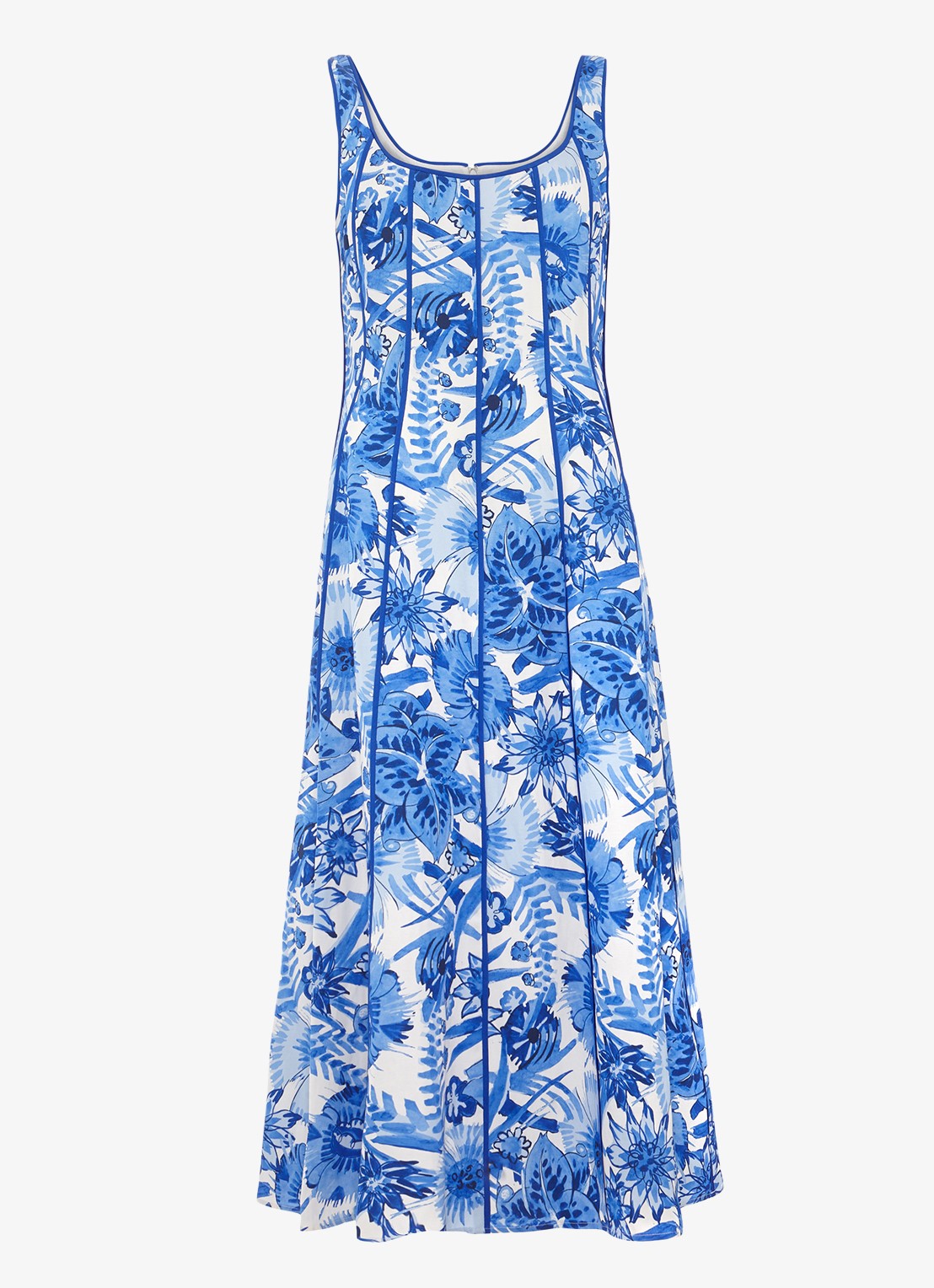 Phase Eight Goldie mouwloze midi jurk met bloemenprint - voorkant blauw