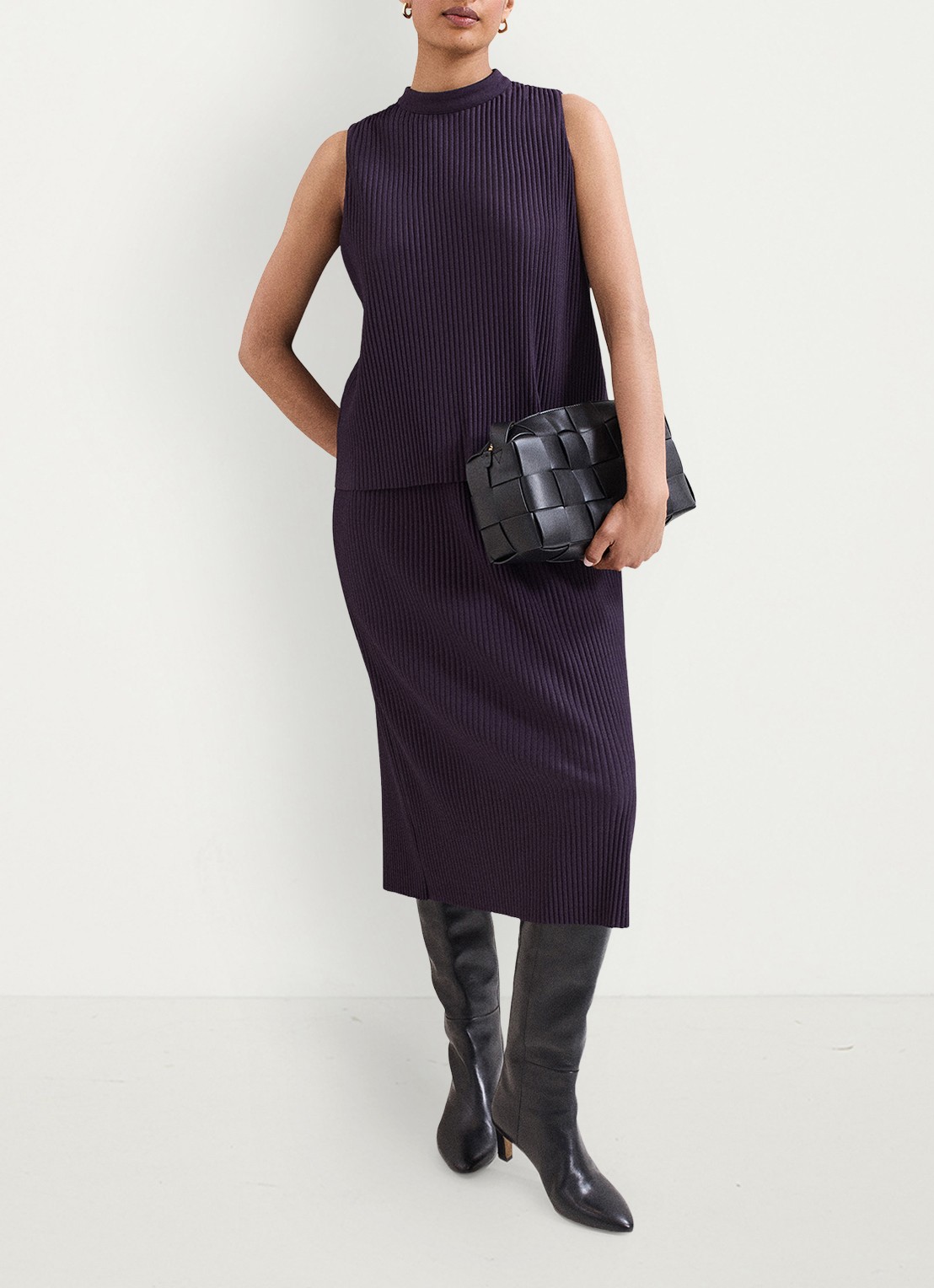 Phase Eight Gracie midi jurk met textuur 2-delig - voorkant 8 paars