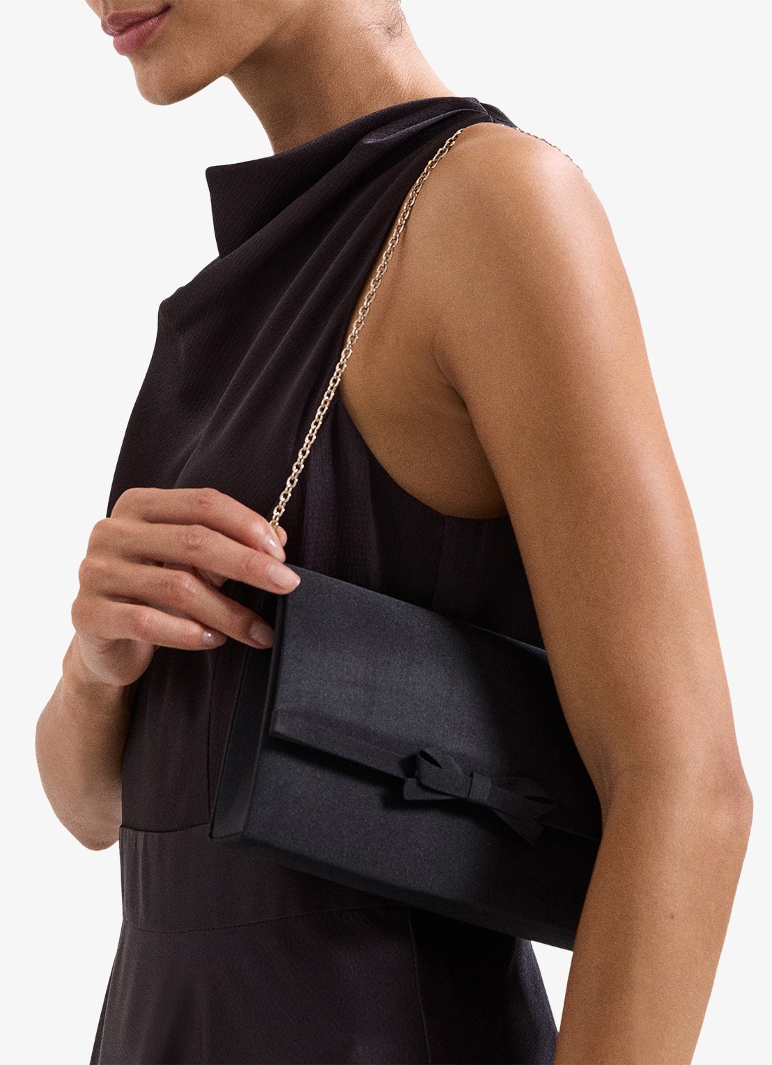 Phase Eight Grosgrain clutch met afneembare schouderriem - voorkant 7 zwart