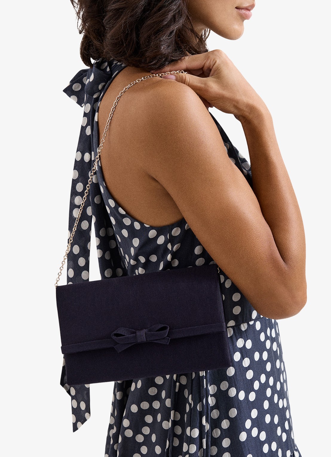Phase Eight Grosgrain clutch met strikdetail  - voorkant 2 donkerblauw