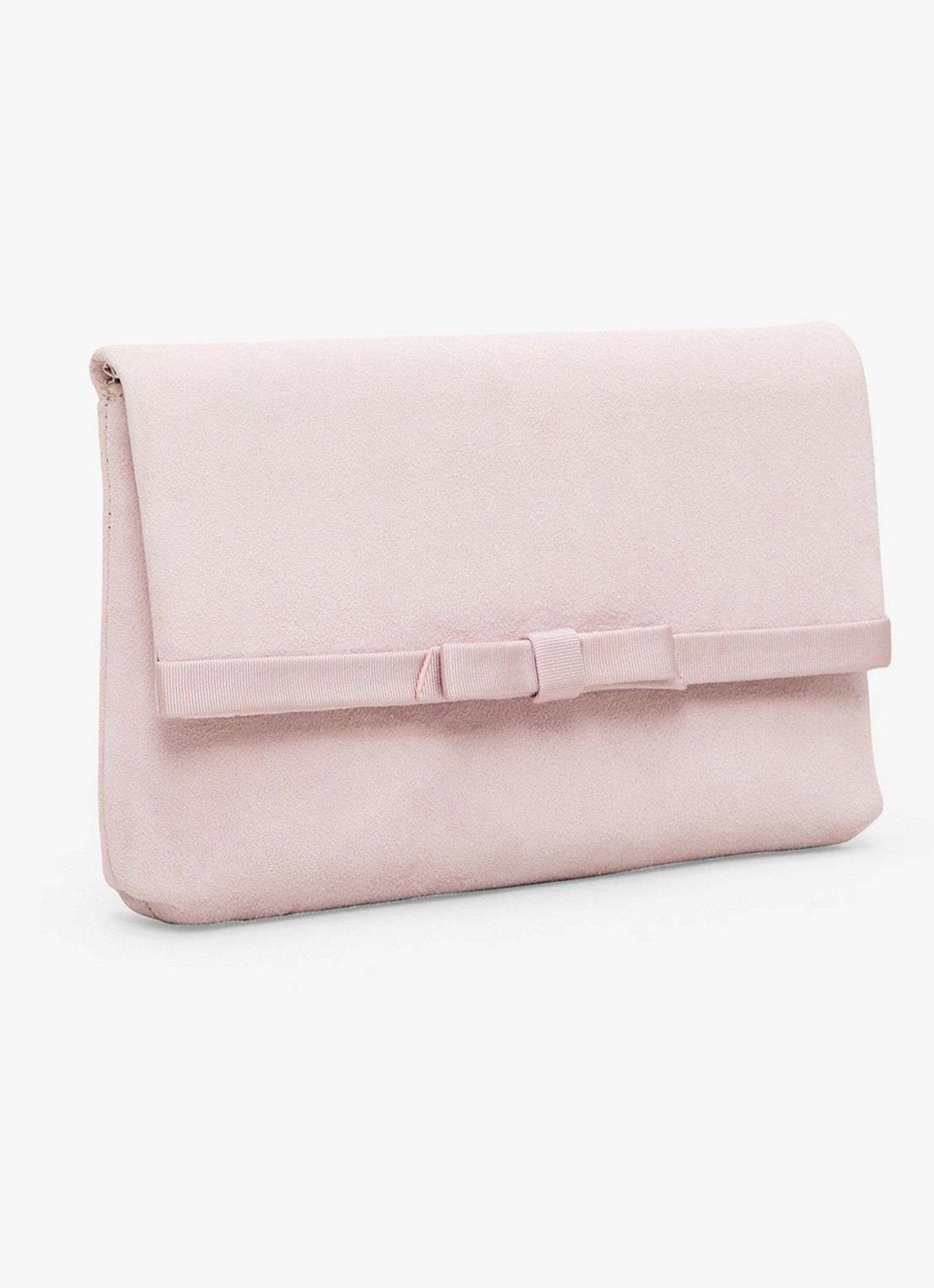 Phase Eight Grosgrain clutch van suède  - detail 3 lichtroze
