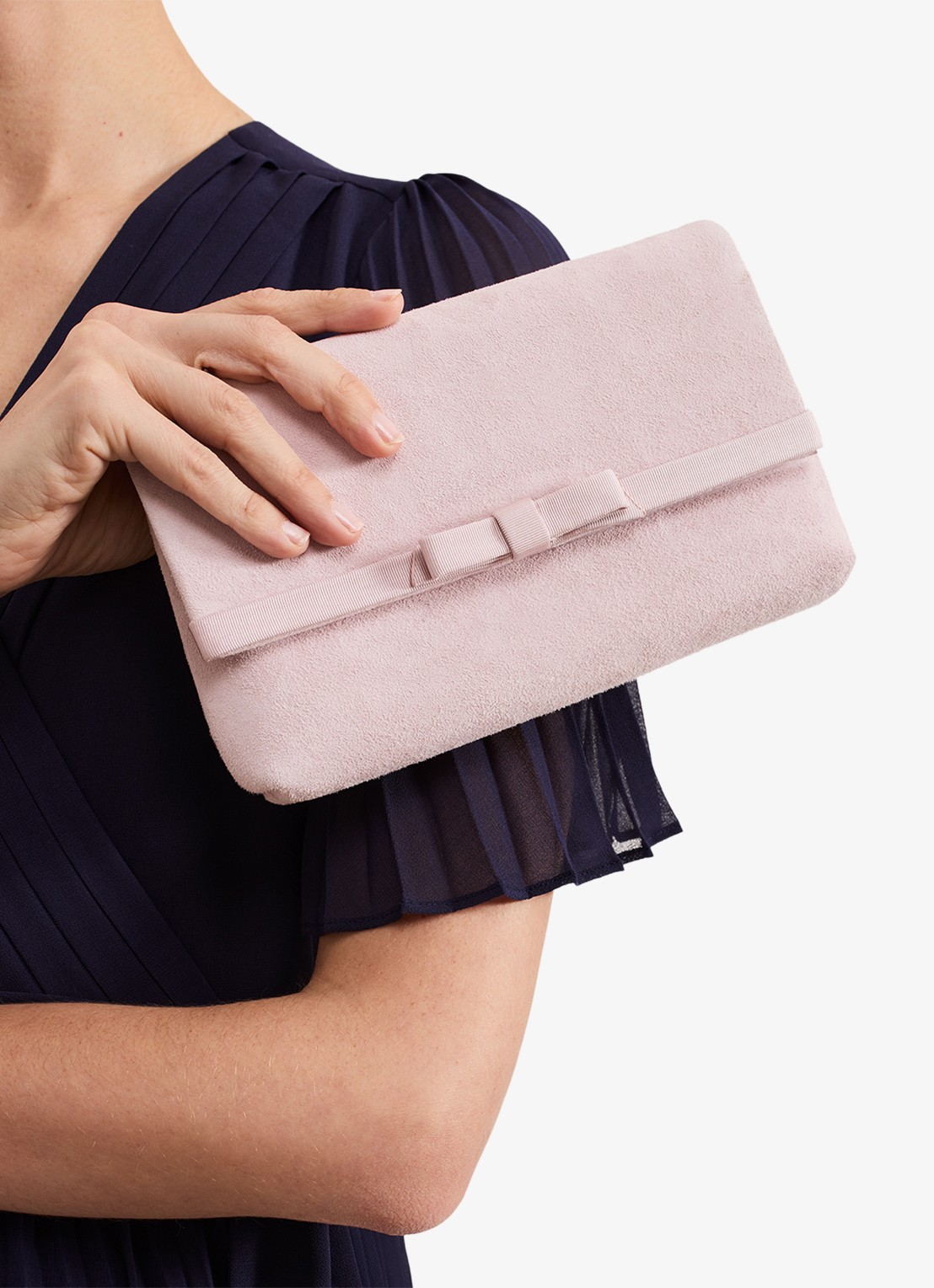 Phase Eight Grosgrain clutch van suède  - detail 6 lichtroze