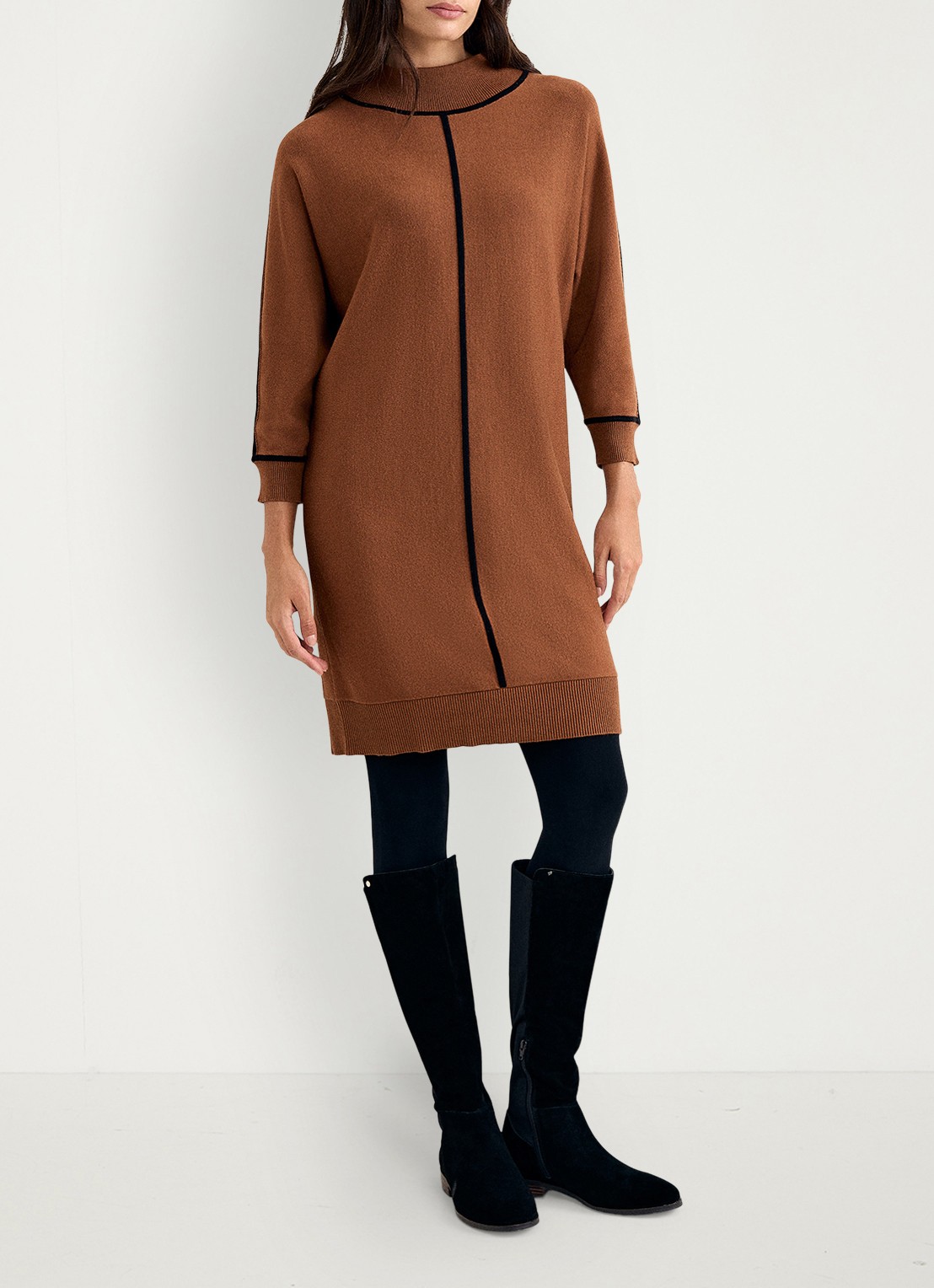 Phase Eight Hallie fijngebreide midi jurk - voorkant 8 bruin