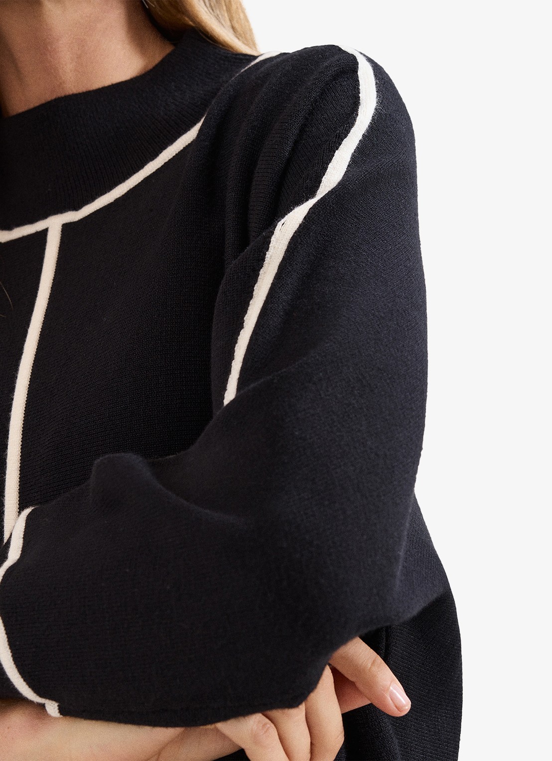 Phase Eight Hallie mini fijngebreide trui-jurk met gestreept detail - detail 4 zwart
