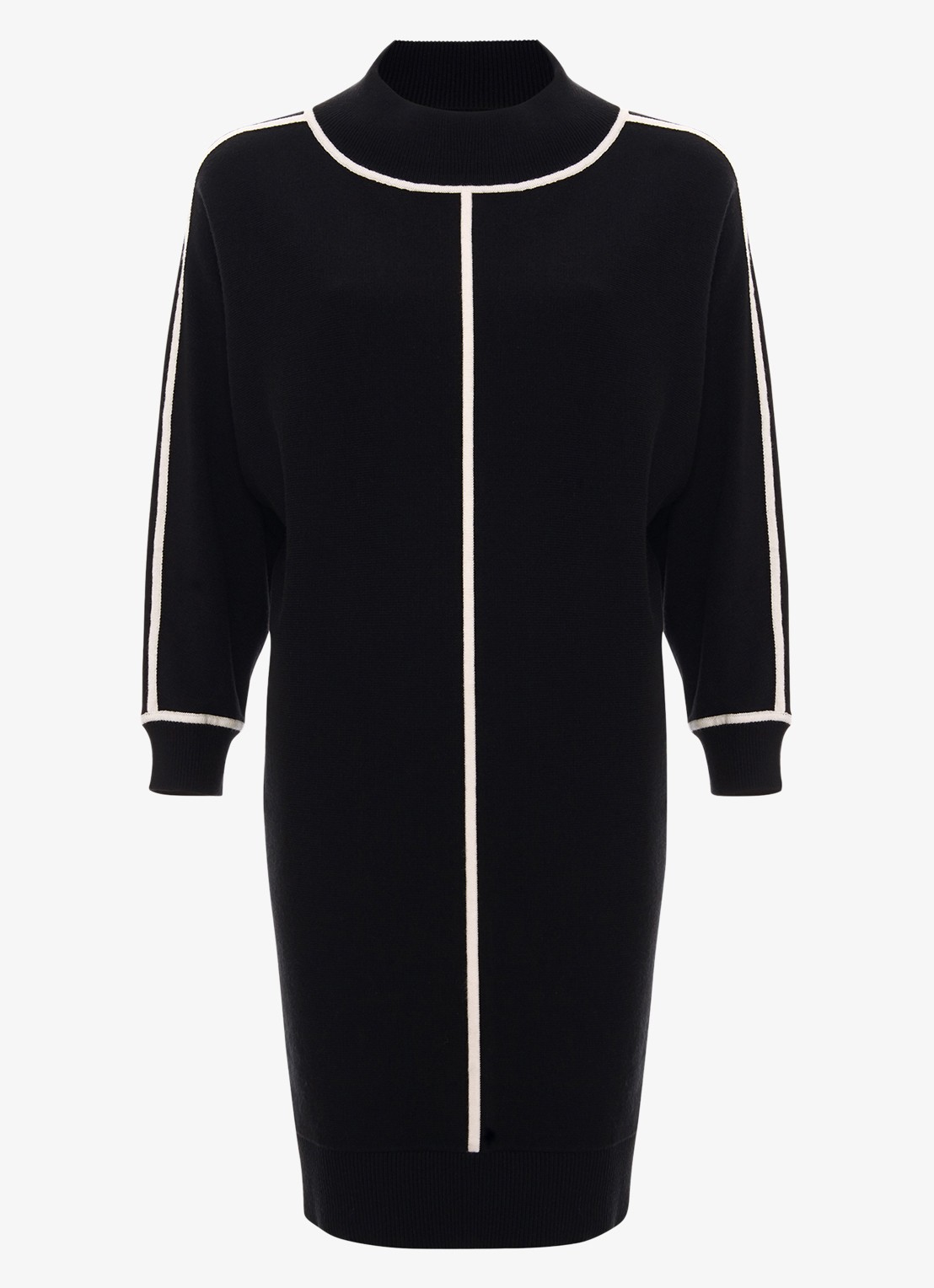 Phase Eight Hallie mini fijngebreide trui-jurk met gestreept detail - voorkant zwart