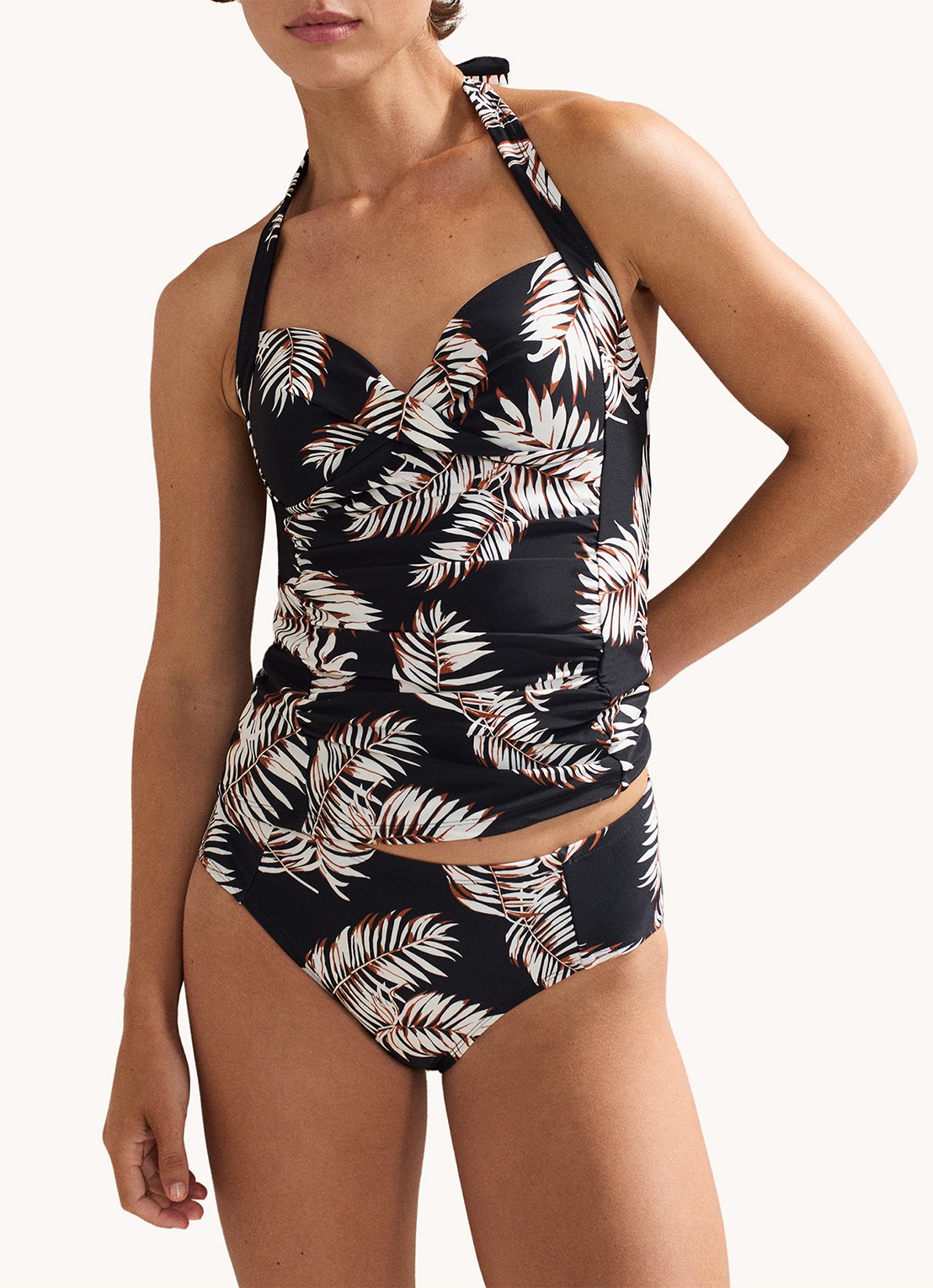 Phase Eight Halter bikinitop met bladprint - detail 4 zwart