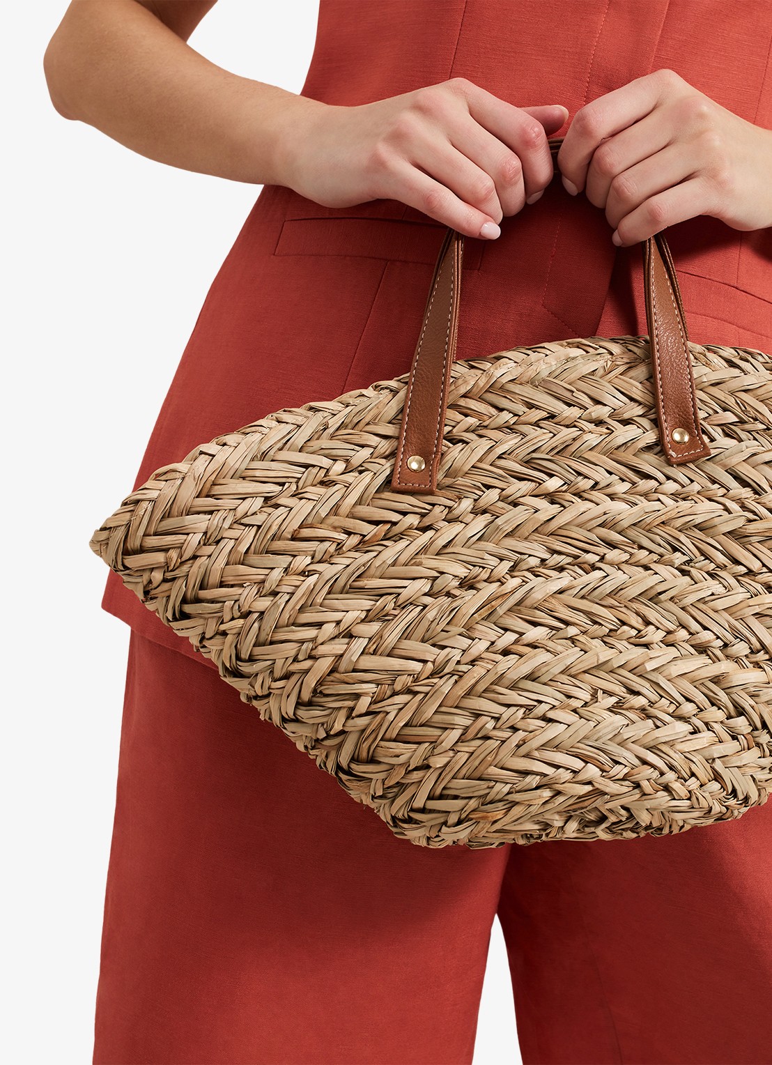 Phase Eight Handtas van raffia - detail 6 beige