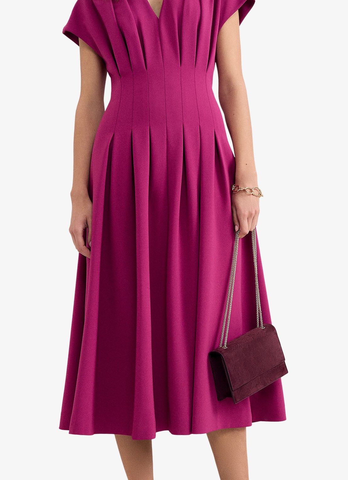 Phase Eight Hanna midi jurk met plooien - detail 3 fuchsia