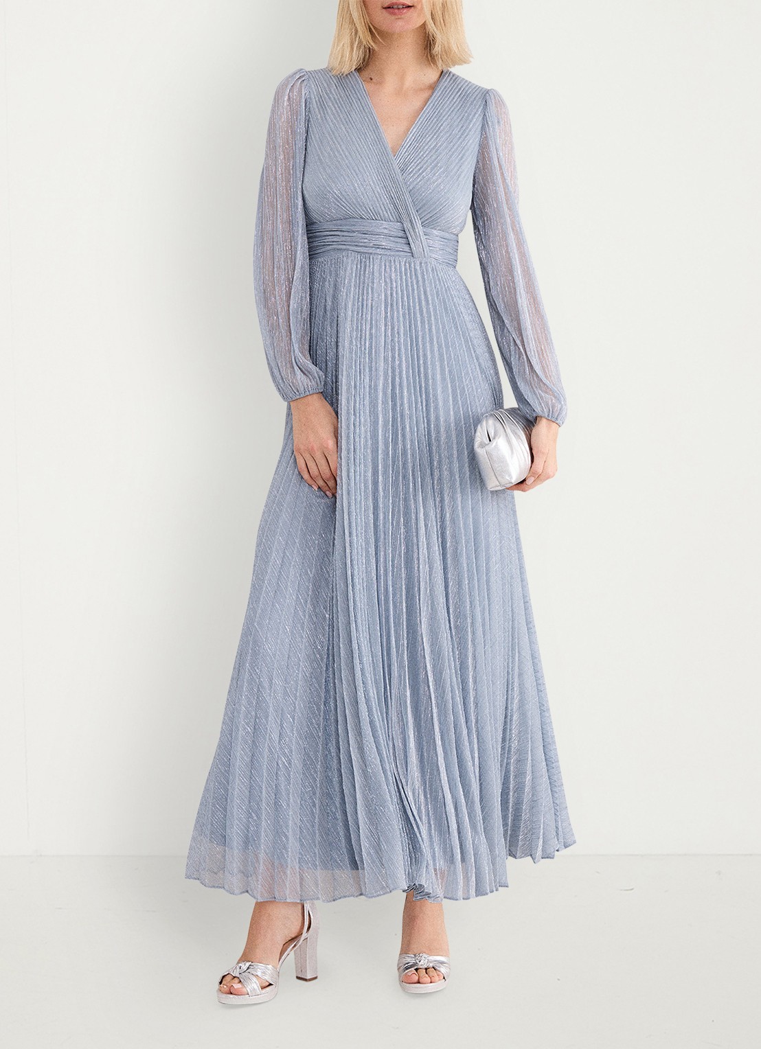 Phase Eight Harper midi jurk met lurex - voorkant 2 lichtblauw