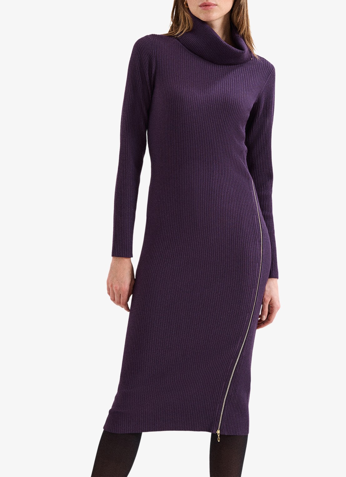 Phase Eight Hartley ribgebreide midi jurk met opstaande kraag  - detail 4 paars