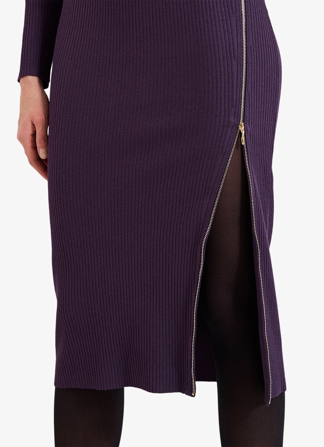 Phase Eight Hartley ribgebreide midi jurk met opstaande kraag  - detail 6 paars