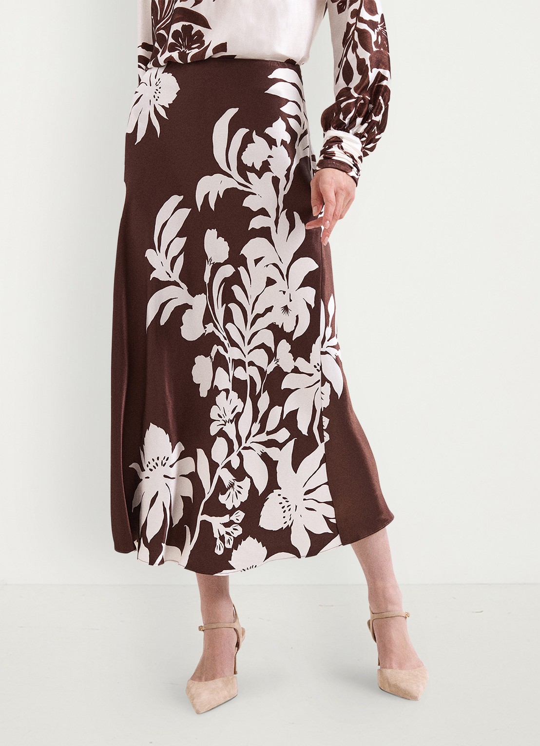Phase Eight Hattie midi rok met print - detail 4 bruin