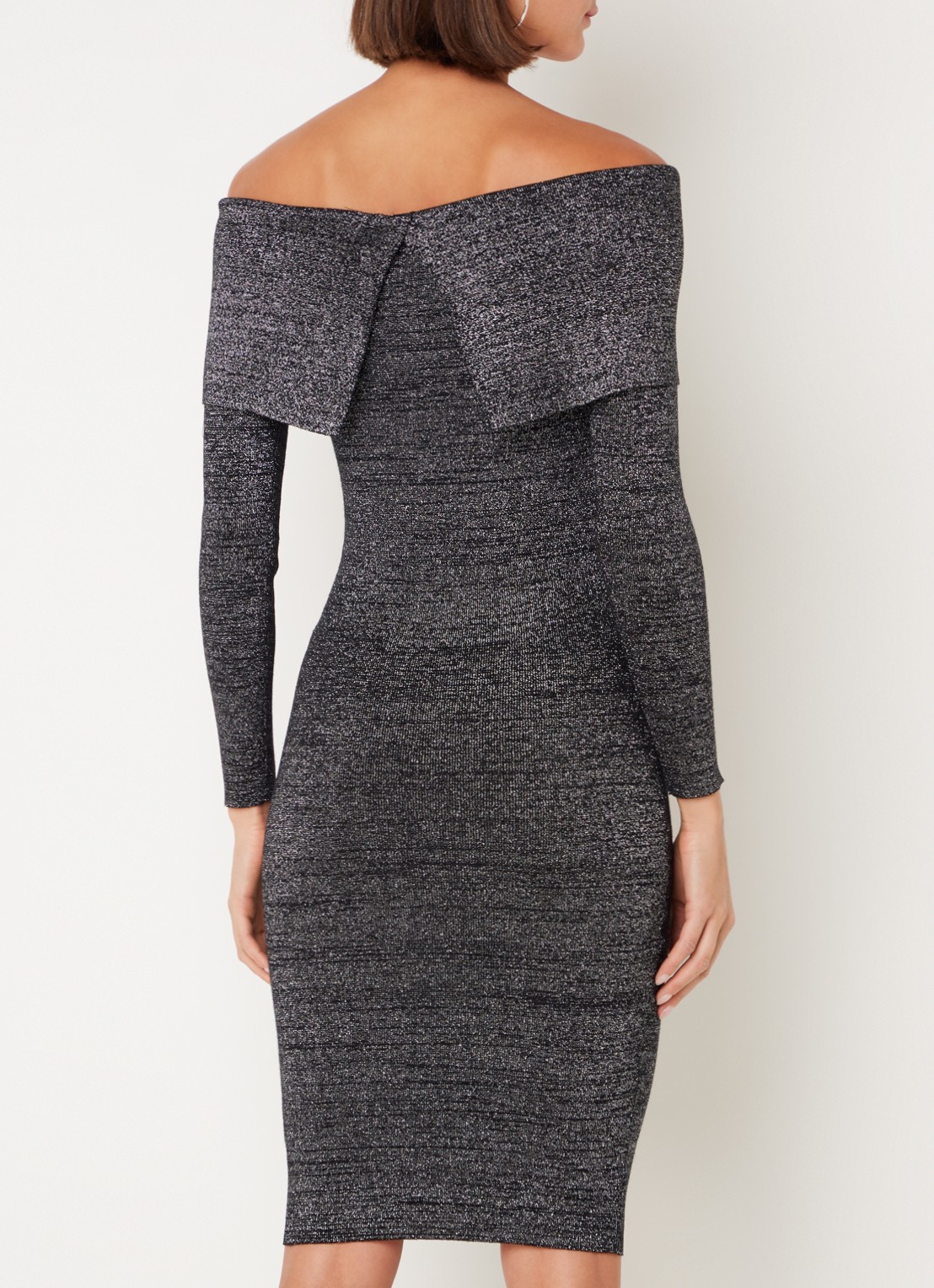 Phase Eight Heidi off shoulder fijngebreide mini jurk met lurex - achterkant 3 donkergrijs