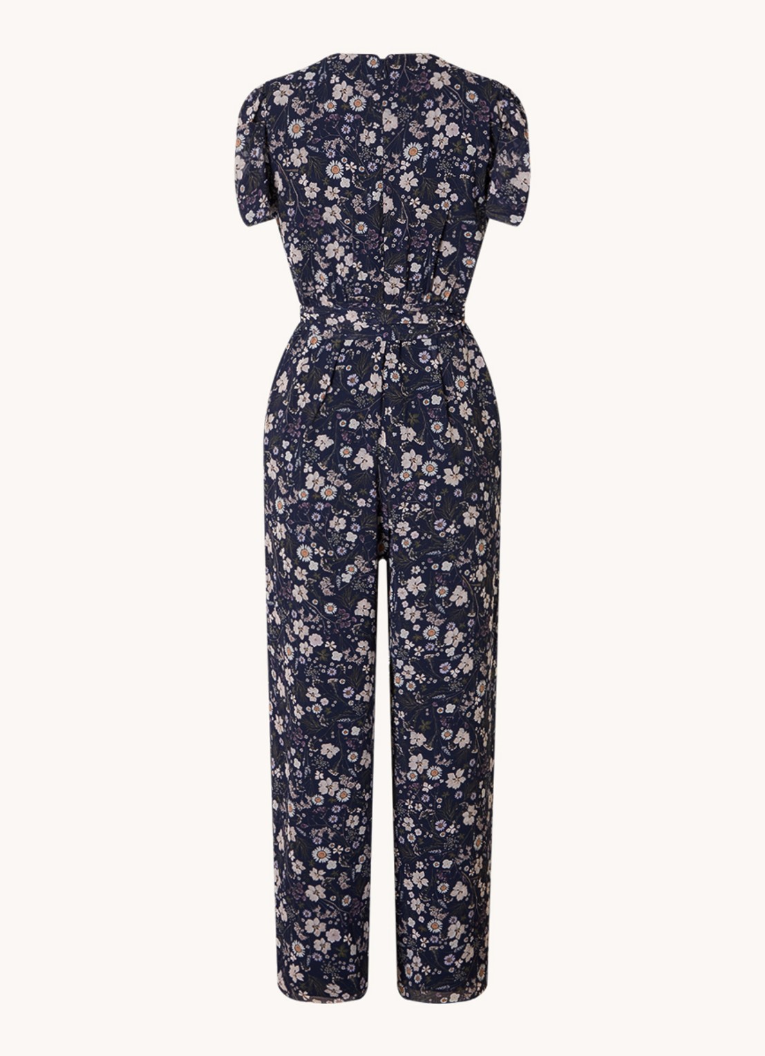 Phase Eight Helene straight fit jumpsuit met bloemenprint en strikceintuur - achterkant donkerblauw