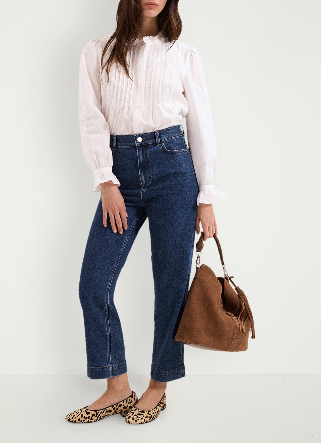 Phase Eight High waist cropped straight fit jeans met steekzakken - voorkant 3 denim