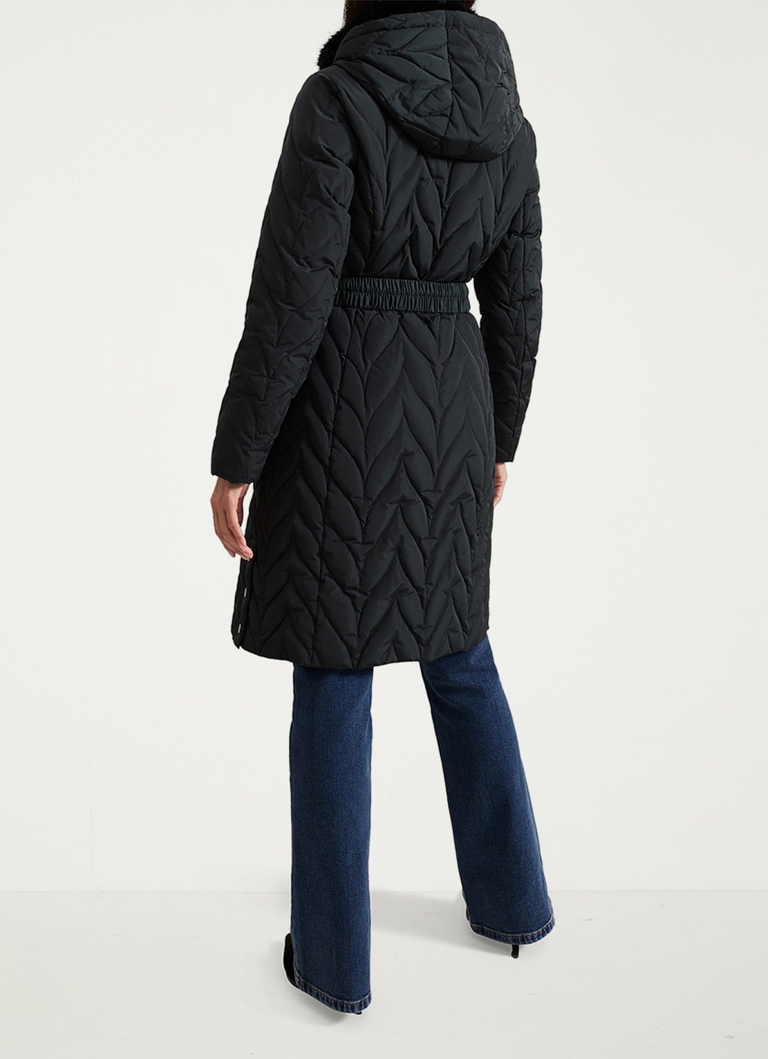 Phase Eight Hollie longline puffer jas met ceintuur  - achterkant 8 donkergroen
